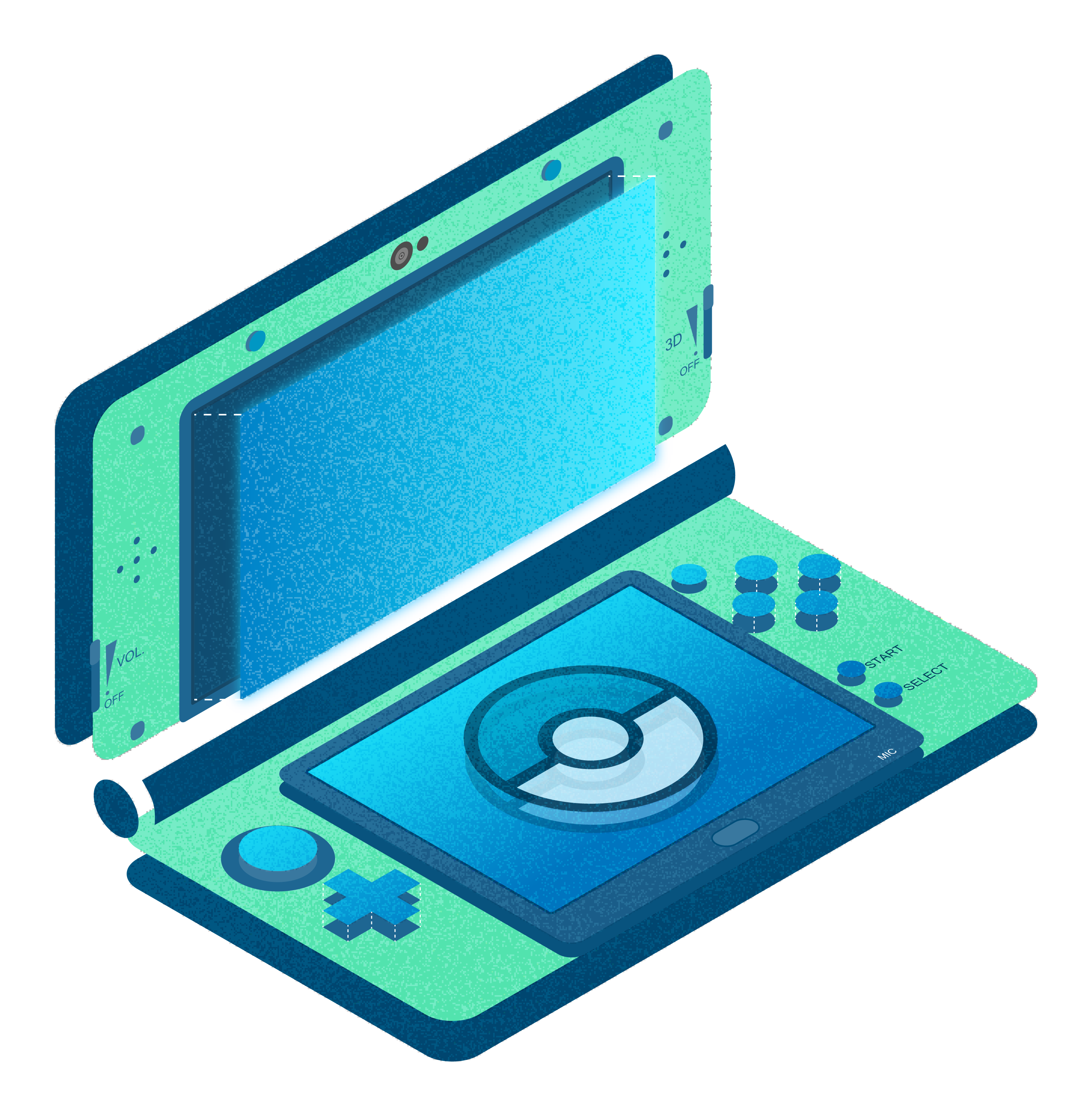 Isometric design of the Nintendo 3DS game console