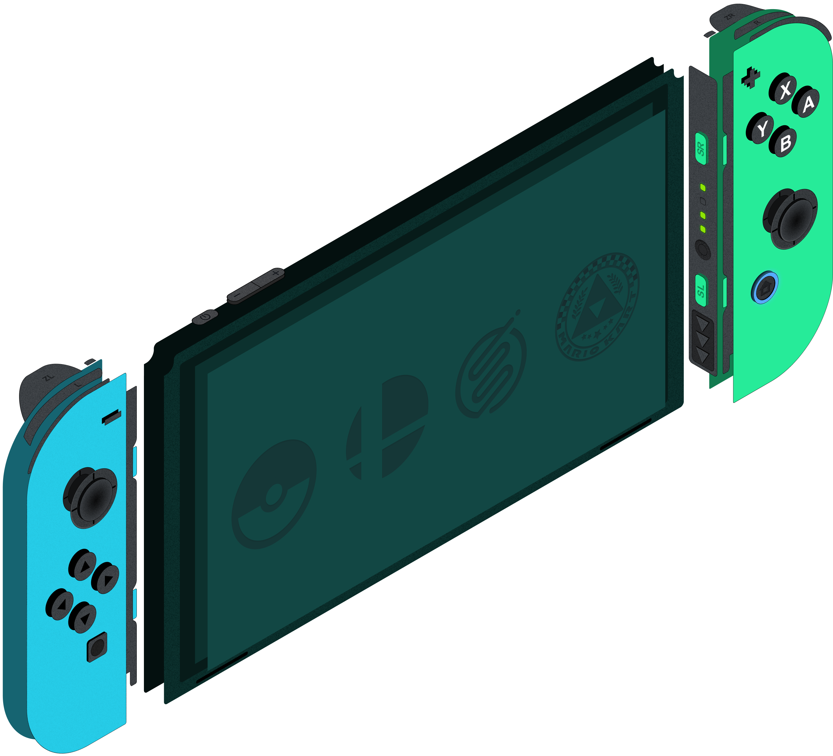 Isometric design of the Nintendo Switch game console